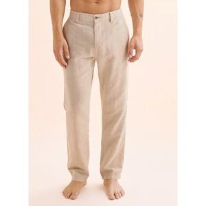 Men's Public Beach Linen-Blend Straight Leg Pants — Beige Size Large
